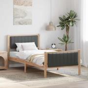 vidaXL Sängram med huvudgavel brun och mörkgrå 90 x 190 cm Massiv furu