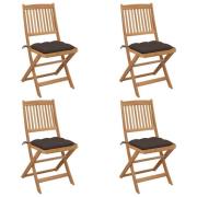 vidaXL Hopfällbara trädgårdsstolar med dynor 4 st massivt akaciaträ