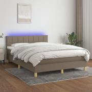 vidaXL Ramsäng med madrass & LED taupe 140x190 cm tyg