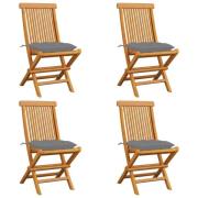 vidaXL Trädgårdsstolar med gråa dynor 4 st massiv teak