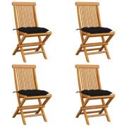 vidaXL Trädgårdsstolar med svarta dynor 4 st massiv teak