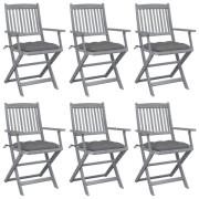 vidaXL Hopfällbara trädgårdsstolar 6 st med dynor massivt akaciaträ