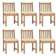 vidaXL Trädgårdsstolar 6 st med dynor massiv teak