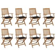 vidaXL Hopfällbara trädgårdsstolar med dynor 8 st massivt akaciaträ