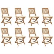 vidaXL Hopfällbara trädgårdsstolar med dynor 8 st massivt akaciaträ