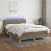 vidaXL Ramsäng med madrass & LED taupe 140x190 cm tyg