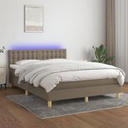 vidaXL Ramsäng med madrass & LED taupe 140x190 cm tyg