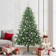 vidaXL Konstgjord förbelyst julgran med kulset Grön 210 cm PVC och PE