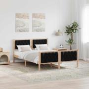 vidaXL Sängram med huvudgavel Svart 150 x 200 cm Massiv furu