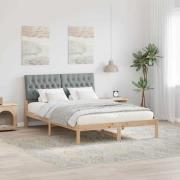vidaXL Sängram med Klädd Huvudgavel Brun 160 x 200 cm Massiv furu