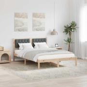 vidaXL Sängram med huvudgavel Mörkgrå 140 x 190 cm Massiv furu