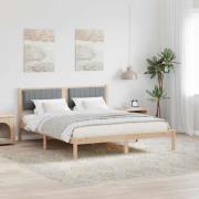 vidaXL Sängram med Klädd Huvudgavel Ljusgrå 160 x 200 cm Massiv furu