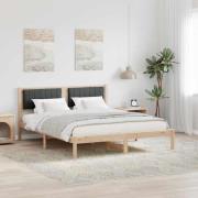 vidaXL Sängram med Klädd Huvudgavel Mörkgrå 150 x 200 cm Massiv furu