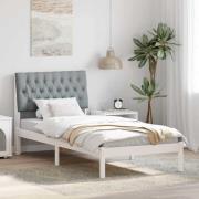 vidaXL Sängram med Klädd Huvudgavel Vit 90 x 200 cm Massiv furu