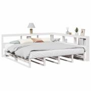 vidaXL Säng med bokhylla utan madrass vit 180x200cm massiv furu