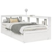 vidaXL Säng med bokhylla utan madrass vit 90x200cm massiv furu