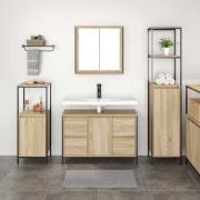 vidaXL Badrumsmöbelset 3 pcs Sonoma ek och svart Ingenjörsträ och stål