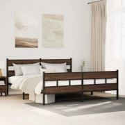 vidaXL Sängram utan madrass metall brun ek 183x213 cm