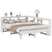 vidaXL Säng med bokhylla utan madrass vit 160x200cm massiv furu