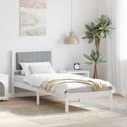 vidaXL Sängram med Klädd Huvudgavel Ljusgrå 80 x 200 cm Massiv furu