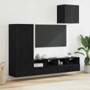 vidaXL TV Vägg Enheter 4 pcs Svart Ek Konstruerat trä