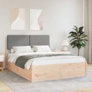 vidaXL Sängram med Klädd Huvudgavel Ljusgrå 140 x 190 cm Massiv furu