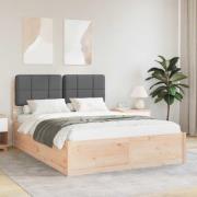 vidaXL Sängram med Klädd Huvudgavel Mörkgrå 150 x 200 cm Massiv furu