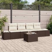 vidaXL Trädgårdsoffset med kudde 5 pcs Brun och Kräm konstrotting