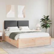 vidaXL Sängram med Klädd Huvudgavel Mörkgrå 140 x 190 cm Massiv furu