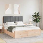 vidaXL Sängram med Klädd Huvudgavel Mörkgrå 135 x 190 cm Massiv furu