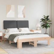 vidaXL Sängram med Klädd Huvudgavel Mörkgrå 140 x 190 cm Massiv furu