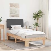 vidaXL Sängram med Klädd Huvudgavel Mörkgrå 90 x 200 cm Massiv furu