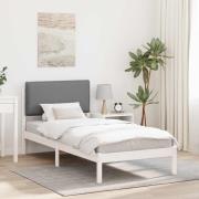 vidaXL Sängram med Klädd Huvudgavel Ljusgrå 90 x 200 cm Massivt furu