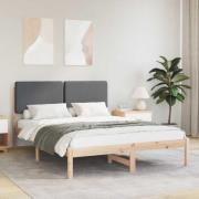 vidaXL Sängram med Klädd Huvudgavel Mörkgrå 150 x 200 cm Massiv furu