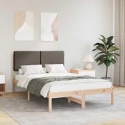 vidaXL Sängram med Klädd Huvudgavel Taupe 135 x 190 cm Massiv furu