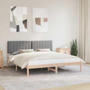 vidaXL Sängram med Klädd Huvudgavel Ljusgrå 180 x 200 cm Massivt furu