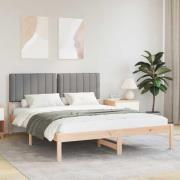 vidaXL Sängram med Klädd Huvudgavel Ljusgrå 150 x 200 cm Massivt furu