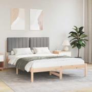 vidaXL Sängram med Klädd Huvudgavel Ljusgrå 140 x 190 cm Massivt furu