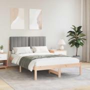 vidaXL Sängram med Klädd Huvudgavel Ljusgrå 120 x 190 cm Massivt furu