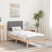 vidaXL Sängram med Klädd Huvudgavel Ljusgrå 75 x 190 cm Massivt furu