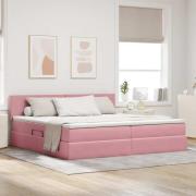 vidaXL Förvaringssäng med LED med madrass Rosa 200 x 200 cm Sammet