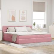 vidaXL Förvaringssäng med LED med huvudgavel Rosa 200 x 200 cm Sammet