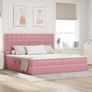 vidaXL Förvaringssäng med LED med madrass Rosa 200 x 200 cm Sammet