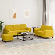 vidaXL Soffgrupp med dynor 3 delar gul sammet