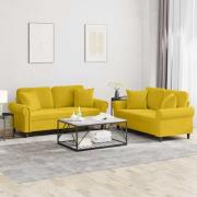vidaXL Soffgrupp med kuddar 2 delar gul sammet