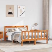 vidaXL Sängram med huvudgavel vaxbrun 160x200 cm massiv furu