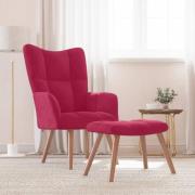 vidaXL Vilstol med fotpall vinröd sammet