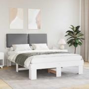 vidaXL Sängram med Klädd Huvudgavel Ljusgrå 150 x 200 cm Massiv furu