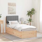 vidaXL Sängram med Klädd Huvudgavel Ljusgrå 75 x 190 cm Massiv furu