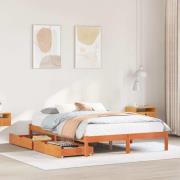 vidaXL Sängram utan madrass vaxbrun 140x190 cm massiv furu